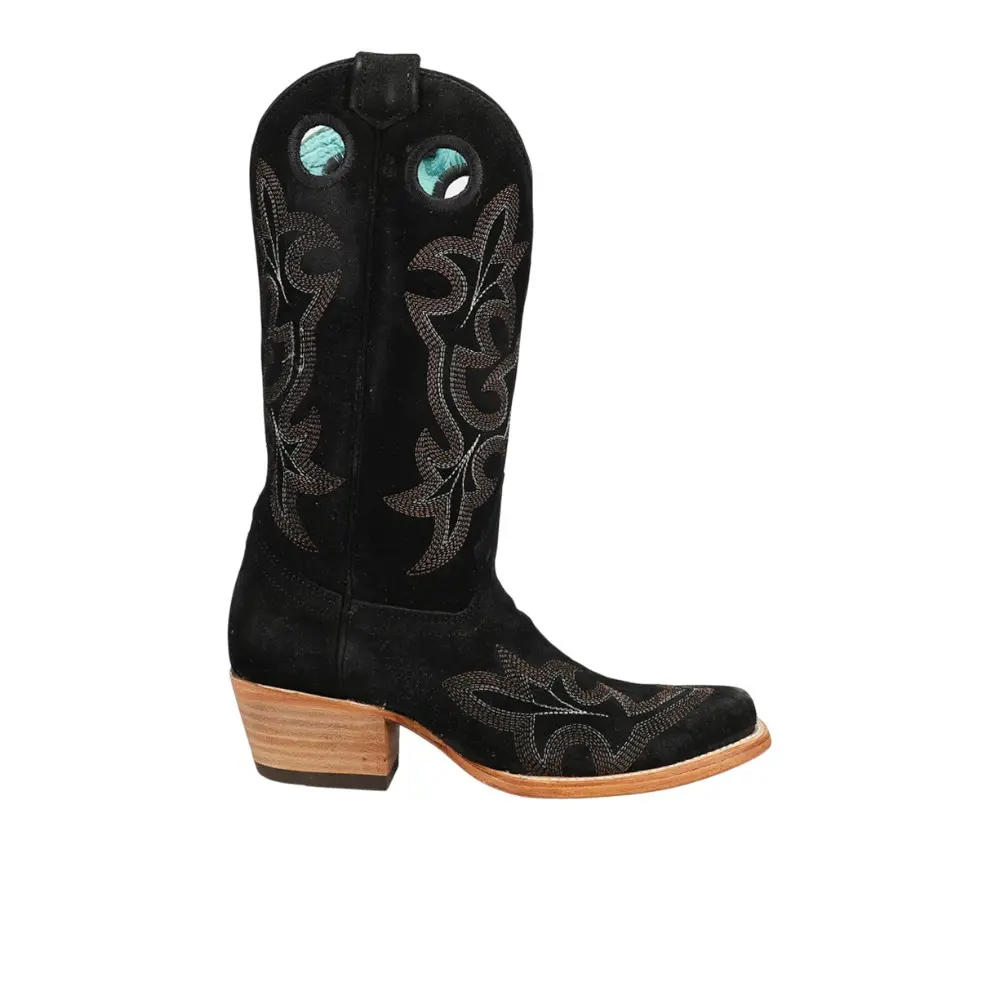 Corral Boots Womens Suede Embroidered Square Toe Pull On  Casual Boots Mid Calf Mid Heel 2-3" - Black