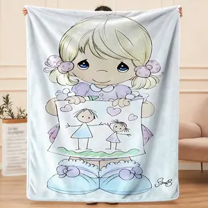 This Precious Moments blue plush blanket, exclusive gift for home, office, camping travel, personalized pattern design, modern style, soft texture