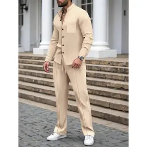 New Men's Two-Piece Set, Christmas Gift, Friday, Fall Winter Clothing, Waffle Texture, Drawstring Waist Pants, Casual Wear