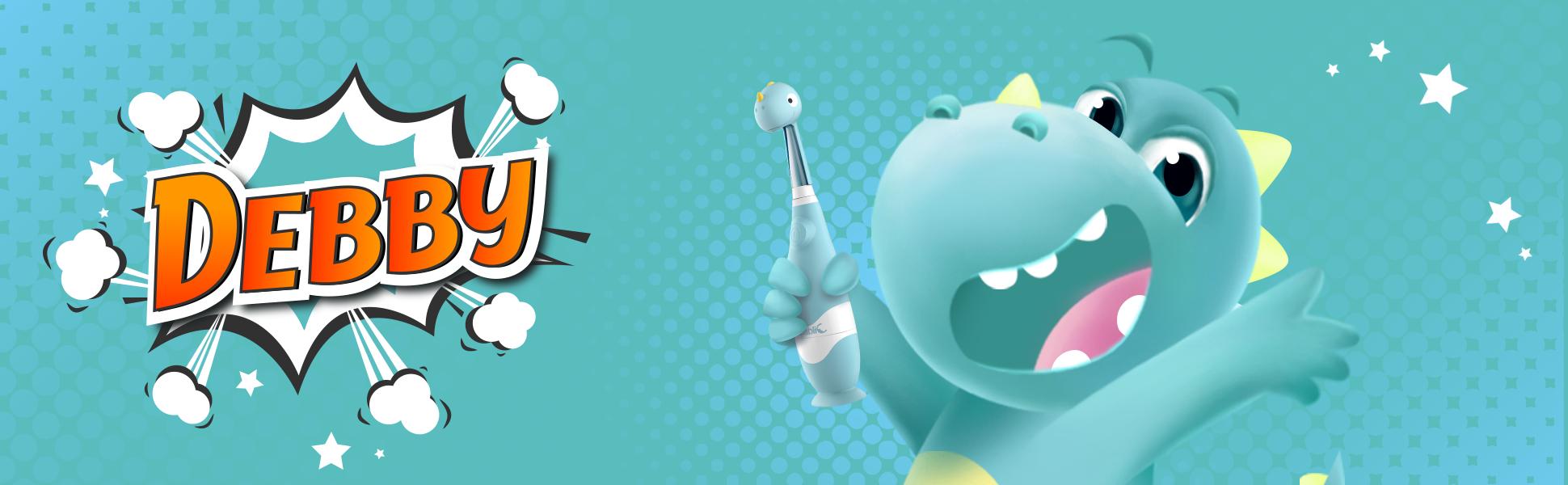 Papablic Debby Toddler Sonic Toothbrush 1-3Y with Smart LED Timer Dino Cover 4 Brush Heads 18000 Vibrations Per Minute Fun & Effective Oral Hygiene, Lightweight Daily Cleansing