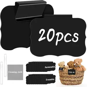 23PCS Basket Labels Clip On, 20 Removable Labels for Storage Bins, Kitchen Pantry Label, Plastic Storage Bin Label with 2 Chalk Markers & 1 Wipe, Label Holder, Basket Tags, Bin Clips (Black)