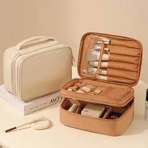 Portable Oxford Cloth Makeup Bag with Dividers, Large Capacity Cosmetic Travel Toiletry Organizer, Handheld Storage Case for Skincare