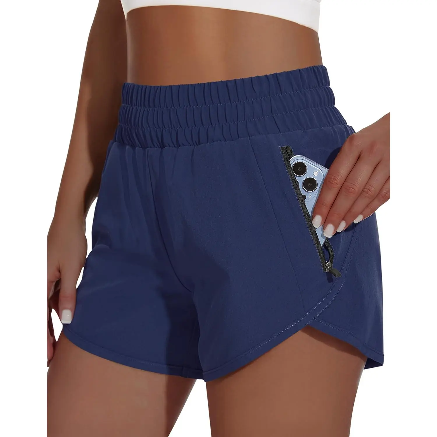 Women's High Waist Track Shorts 4 "High Waist Running Fitness Quick-Drying Abdomen Control  Belt Zipper Pocket bandit  running  shorts workout clothes sporty short solid color summerworkout gym  high-waisted athleticathletic tiktok  shop for lycra  shorts