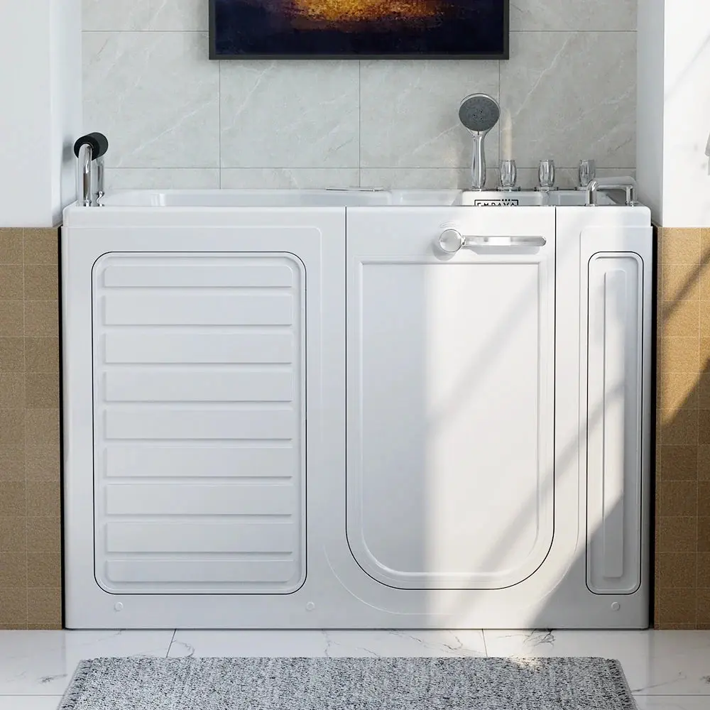 54" Alcove Inline Heater Whirlpool Walk-in Tub 2.0 Upgraded with Right Drain