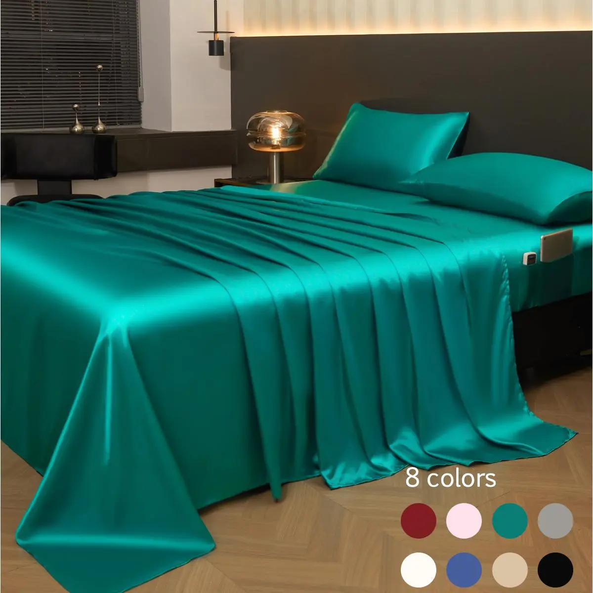 Solid Color Satin Bedding Set, 4 Counts/set Including 1 Count Bed Skirt & 1 Count Fitted Sheet & 2 Counts Pillowcase, Soft Comfy Bedding Set for Bedroom, Satin Bed Sheets, Silky Bed Sheets