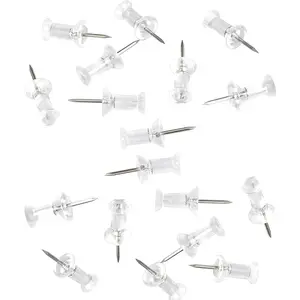100-Pack Push Pins Tacks, Clear Plastic Head, Steel Point,Thumb Tacks for Wall Corkboard Map Calendar Photo -Home Office Craft Projects Head Pin