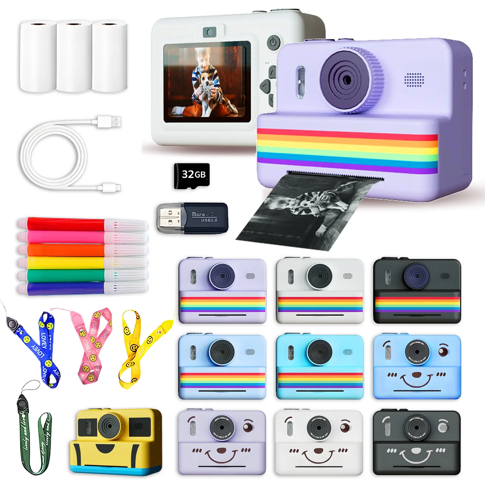 Instant Camera with Accessories 2.8 Inch Screen 1080P HD with Memory Card & Reader & Colored Pen & Data Cable, Birthday Gift, Instant Print Camera, Instant Cameras that Print Photos