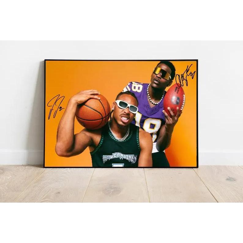 Anthony Edwards and Justin Jefferson Minnesota's Coldest Poster Signature Anthony Edwards Poster Printed Wall Art Decor Gift for Basketball Lover Fan Decoration Artistic