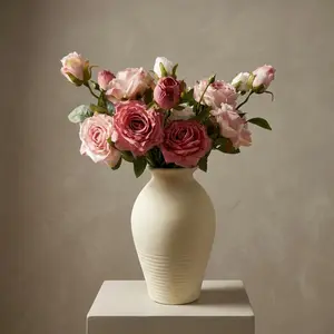 Ceramic Vase - Large & Elegant Farmhouse-Style Vases for Rustic   Decor: Living Room, Bedroom, Office, Dining +  -  for Tables, Shelves, Fireplaces & Coffee Desks (White)