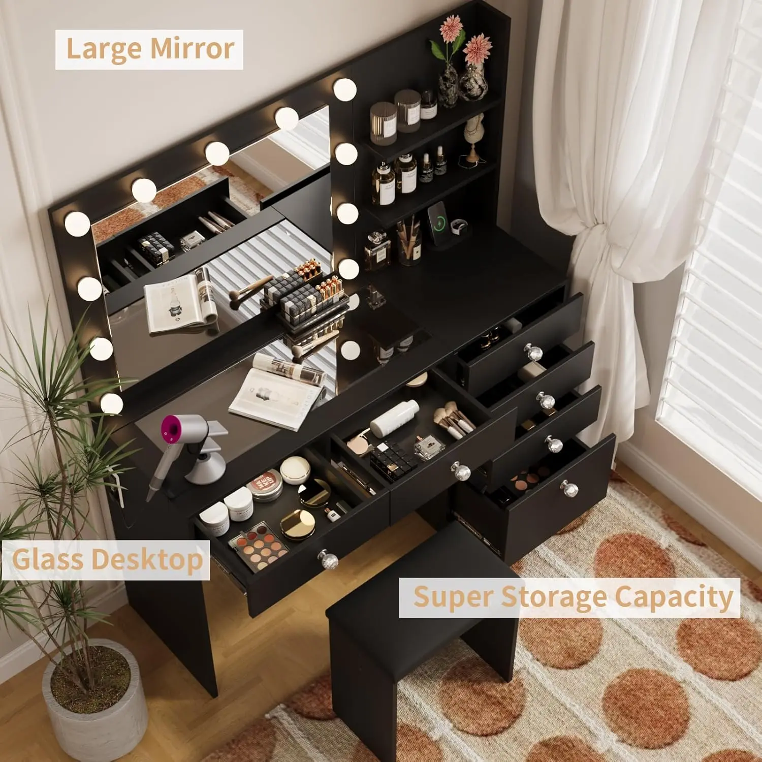 Black with Glass Top