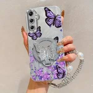 1 Piece Beautiful butterfly Butterfly round stand and lanyard Pattern Protection Suitable For Galaxy A54 5GPhone Cases A54 5G Comfortable feel Case Featuring Impact Resistant For Entertainment