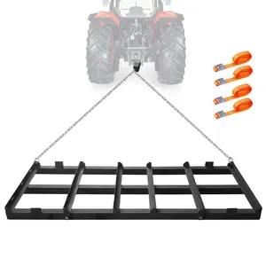 4 Ft Drag Harrow, Heavy Duty Tow Behind Driveway Grader with Chain & 4 Safety Belts - Adjustable Gravel Rake for ATV, UTV, Tractor Driveway Leveling & Soil Preparation