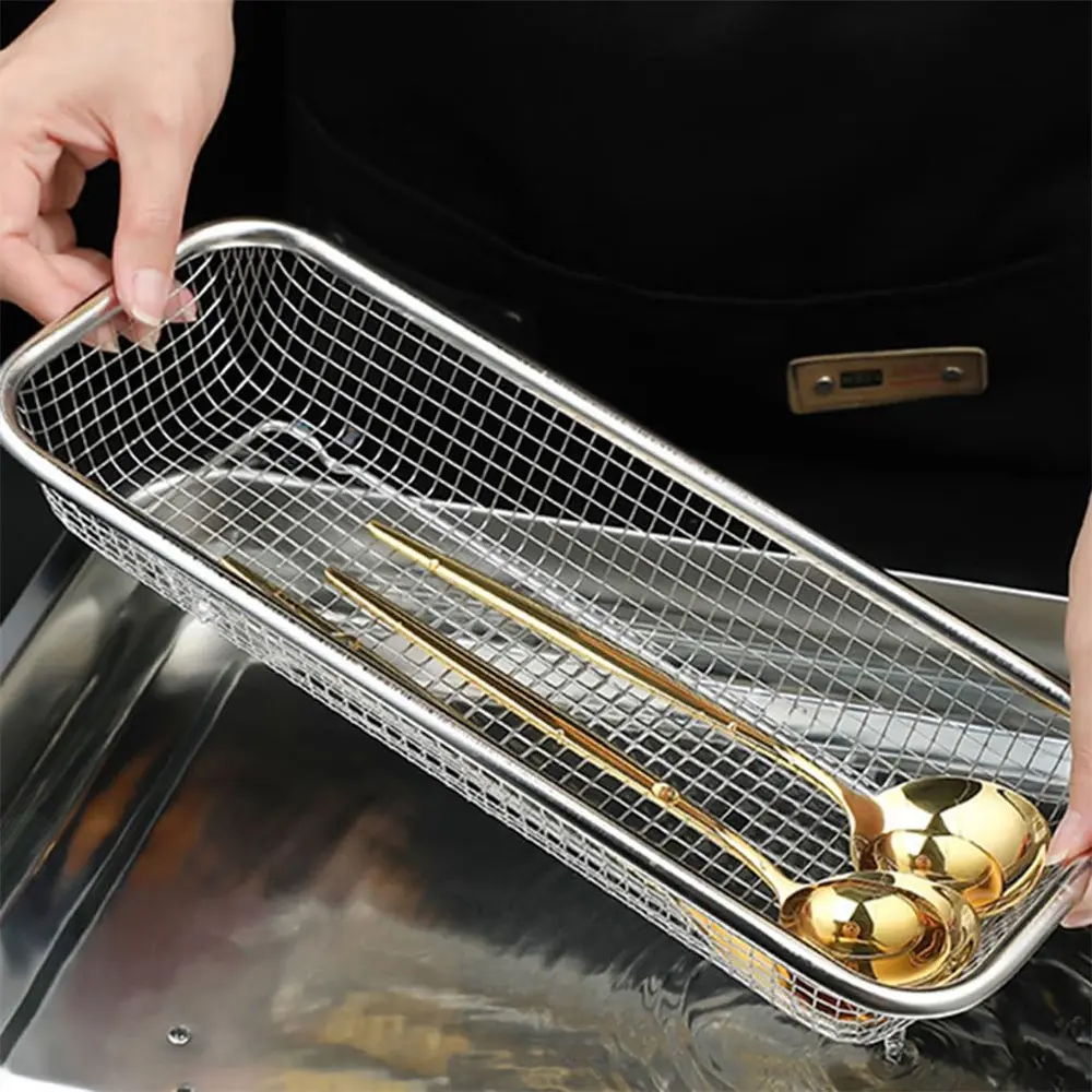 Stainless Steel Dishwasher Cutlery Basket, Silver Color Tabletop Utensil Holder, Durable Stainless Steel Kitchen Organizer, Cutlery Tray