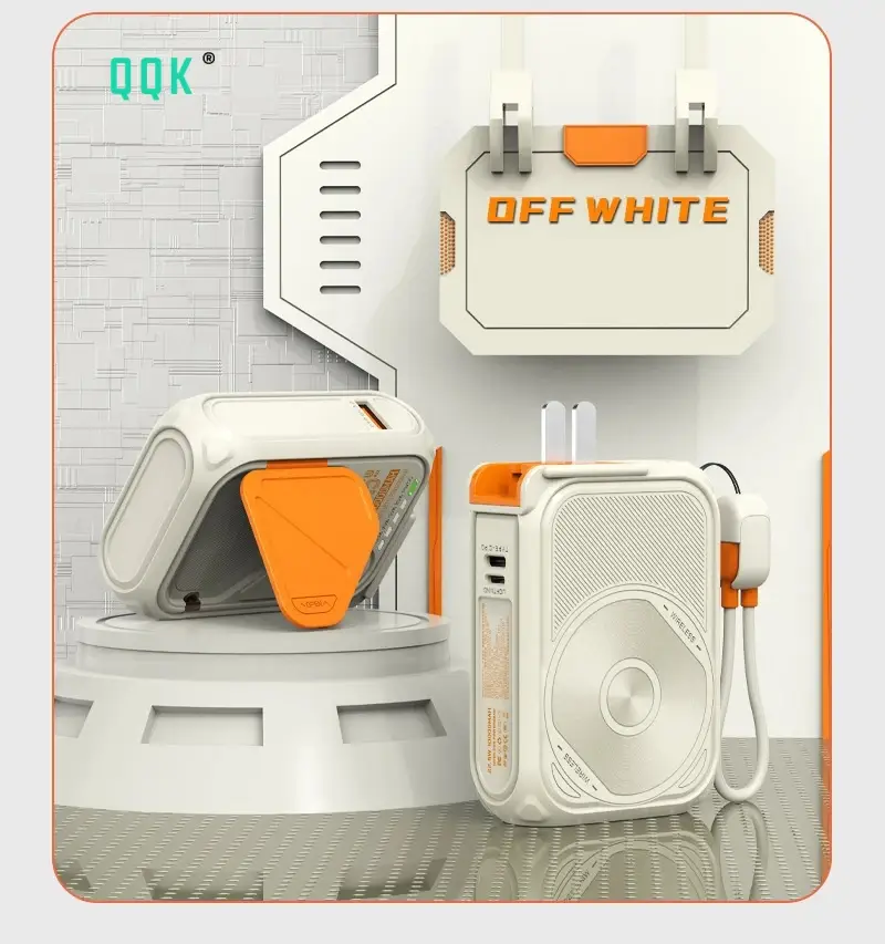 QQK Wireless Magnetic Power Bank 22.5W with Mutual Charging Cable, Phone Holder, USB-A+ AC Plug, 6-in-1 Power Bank for Smartphones and Cellphones Cha