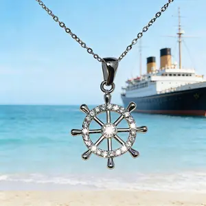 Dainty Nautical Ship Wheel Necklace | Titanium Steel Waterproof Rhinestone Pendant | Trendy Gift for Her | Perfect for Daily & Night Looks