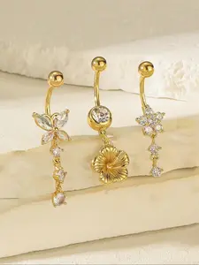 Women's Stainless Steel Cz Belly Ring Set, Butterfly Heart Design, Sexy Navel Piercing Jewelry, Body Piercing Jewelry, Belly Button Rings, Valentine's Day Gift Idea