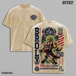 Broly DBZ USA 250 Years of Freedom Washed Tee, Broly World Football Tour 2026 Anime Vintage Double Printed Heavy Cotton Oversized T-Shirt, American Heritage 250th Anniversary Graphic Streetwear
