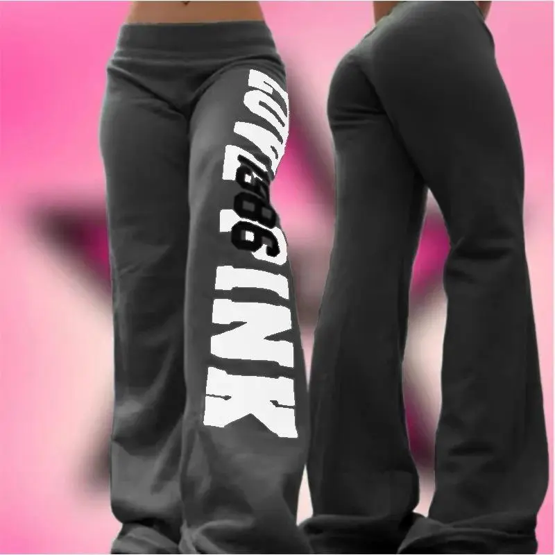 Women's Casual Patterned Trousers with Letter Print, 2000s Aesthetic Retro Style Harajuku Maxi Pants in Polyester, Patterned Pants, Letters, Vintage, American Graphic Pants