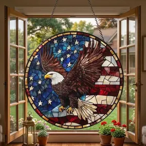 4th of July Stained Glass Eagle Suncatcher, America Flag Cross Ornament, Independence Day Gift, Patriotic Gift Wild Animal Home Décor