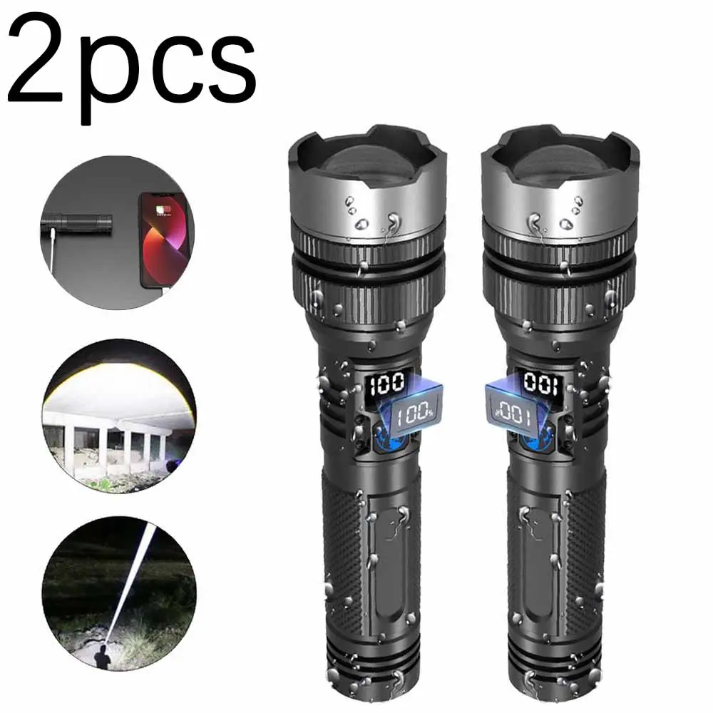 【Buy One, Get One Free】2pcs 2-in-1 2200 Lumens Flashlights  (Power Bank),Rechargeable Small Flashlight, IPX4Waterproof, Adjustable Focus Flash Light for Outdoor, Emergency, , Tactical & Camping Accessories，Black BackToSchool