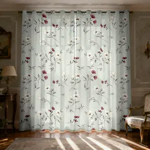 Sheer Curtains 84 Inch Length 2 Panels, Vintage Floral Patterned Semi Sheer Light Filtering Curtains for Living Room Dining Room, Grommet Modern Plant Window Drapes, Home Decoration Curtain