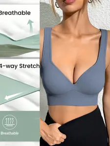 Women's Breathable Sports Bra, Sweatproof Shockproof Thickened Fitness Running Support Innerwear, Yoga Sport Vest, Full Coverage