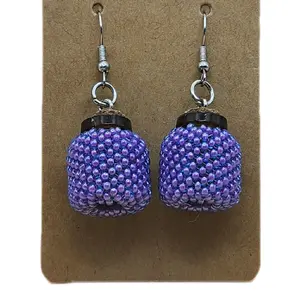 Blue/Purple Peyote Stitch Beadwork Earrings with Hook Backs - Purple Beaded Design Earrings