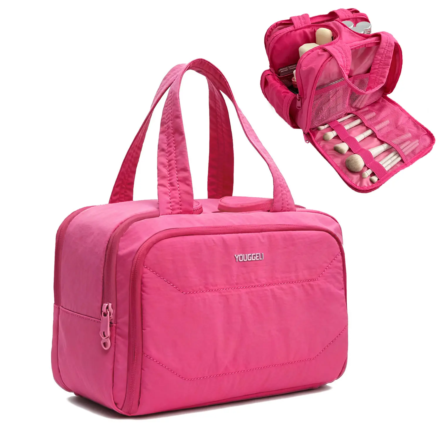 YOUGGELI Women's Makeup Bag , with a detachable bow, 4-in-1 multi-functional toiletry bag with multiple compartments, suitable for travel, work, beach, gym and other occasions.