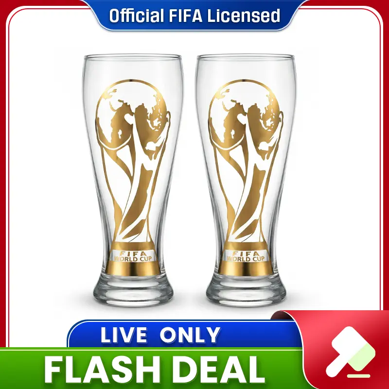 【FIFA WORLD CUP 2026 】Gold Stamped Classic Beer Glass Set 11oz Craft Beer Glasses for Pilsner IPA & More Drinkware