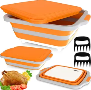 BBQ Prep Tub with 2 count Meat Shredder Claws, Collapsible  Board,  Board with Lids, Drip Easy BBQ Prep Tub with lid-XL Size