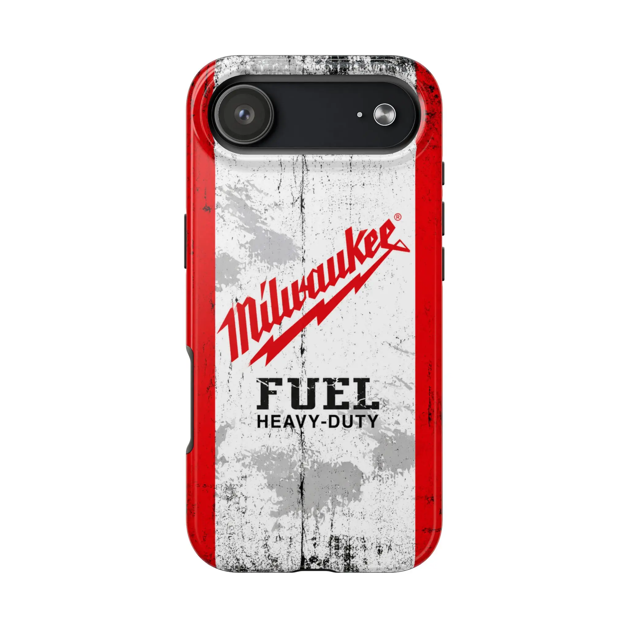MILWAUKEE FUEL HEAVY DUTY iPhone Case, Industrial Red White Grunge Tool Phone Case, Rugged Protective Cover