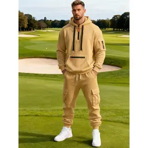 Men’s Two-Piece Tracksuit Set, Half-Zip Hoodie with Cargo Sweatpants, Soft Fleece Casual Athletic Outfit for Golf & Everyday Wear
