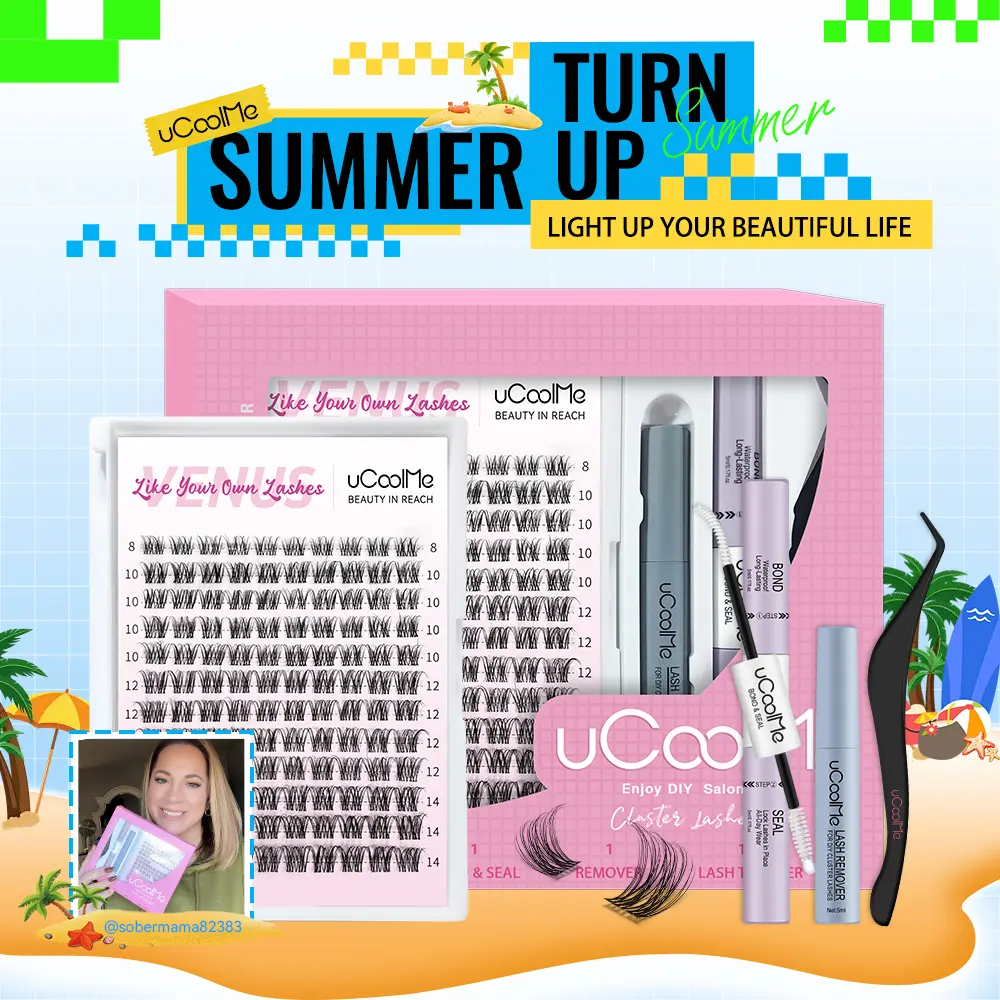 uCoolMe Short Venus Lash Clusters, 8-14mm Short Length with Invisible Band, DIY Individual Eyelash Extensions, Long-Lasting Waterproof Bond & Seal, Lash Remover, Beginner Friendly At-Home Makeup, Christmas Gift, Beauty Gifts for Her