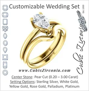 CZ Wedding Set, featuring The Venusia engagement ring (Customizable Pear Cut Solitaire with Thin Band)
