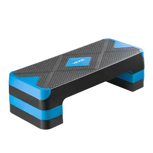 VEVOR Aerobic Exercise Step Platform, 28-Inch Workout Aerobic Stepper, Height Adjustable Fitness Training Step Deck Trainer with 4 Risers, Non-Slip Surface Bench for Home Gym Cardio Strength, Blue