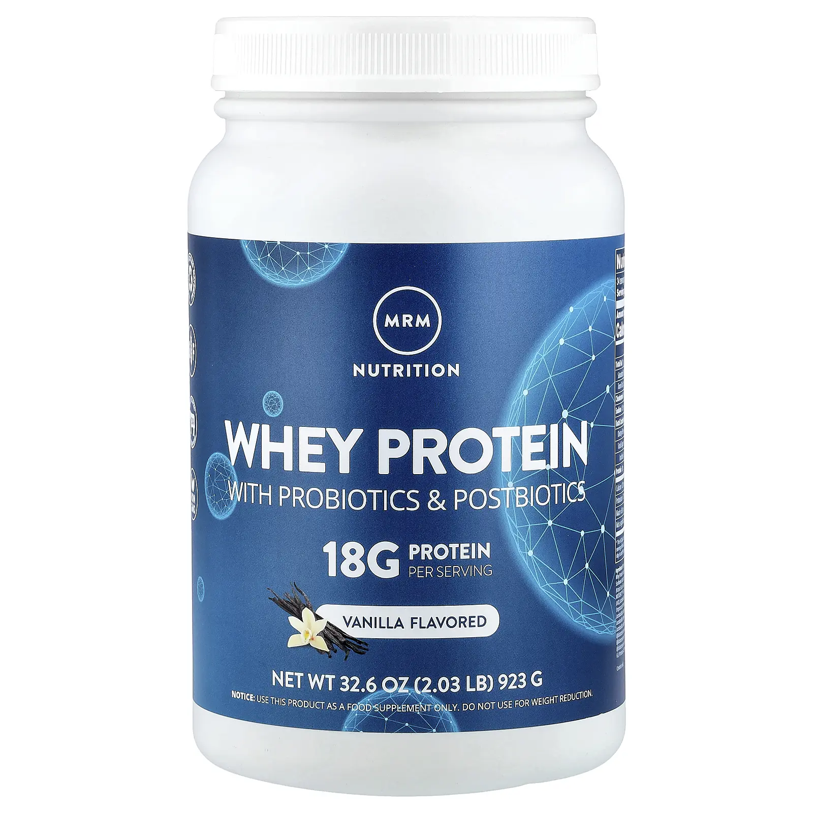 MRM Nutrition Whey Protein with Probiotics & Postbiotics, Vanilla, 2.03 lb (923 g)