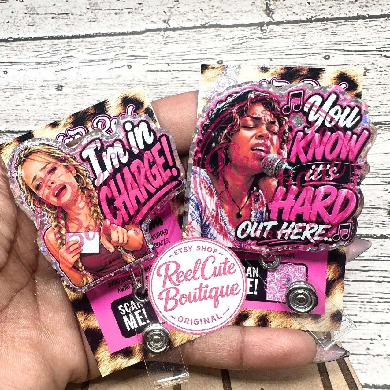 Hustle Themed Glitter Badge Reel: Funny Nurse ID Holder