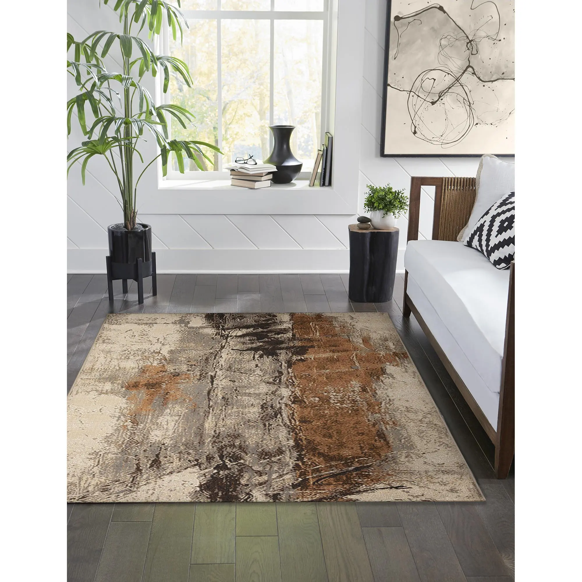 Lush Decor MARINA Indoor/Outdoor Power-Loomed Synthetic Blend Low-Profile Area Rug - Contemporary Graphic Southwestern Bold Area Rug for Living Room Decor, Bold Area Rugs