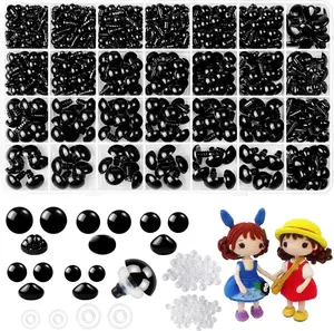 1000 Pcs 6-14mm Safety Eyes and Noses for Crochet, Black Plastic Safety Eyes with Washers, Craft Doll Eyes for Stuffed Animals, DIY Accessories, Safety Eyes for Amigurumi, Assorted Sizes