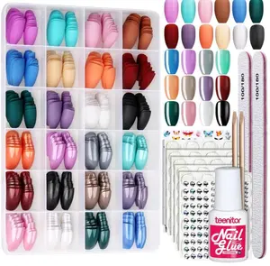 Coffin Shape Press On Nails Set, 24 Packs 576PCS Matte Short Coffin Glue On Nails Medium Length, 12 Colors Coffin , 12 Colors Glossy Press On Coffin Nails, Reusable, Nail Adhesive Tabs, Nail Stickers Rhinestone
