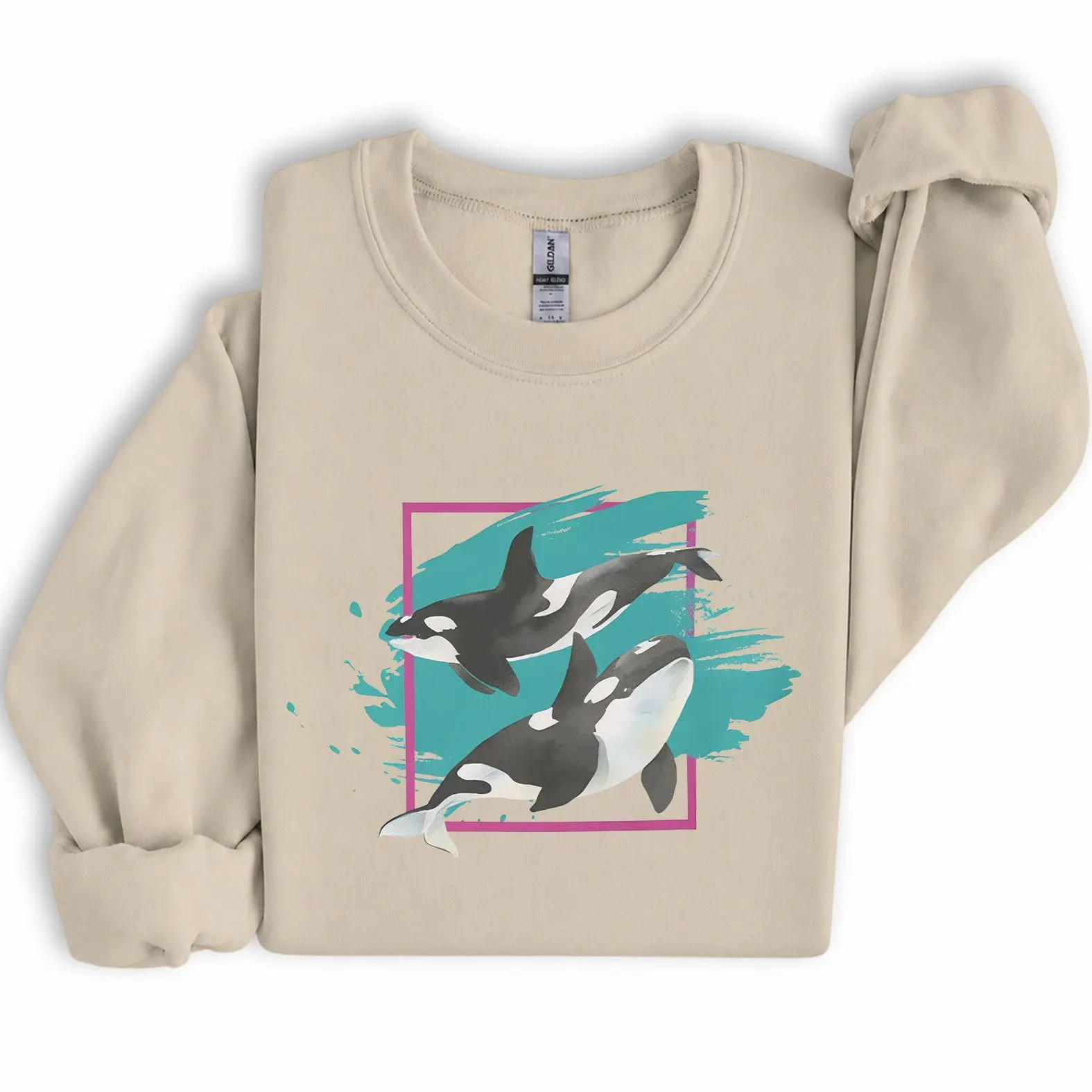 Gildan Orca Crewneck Sweatshirt, Killer Whale Pair Ocean Graphic Pullover, Orca Lover Gift