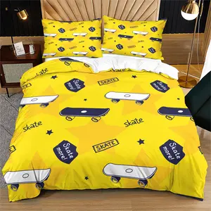 Skateboard Pattern Soft Durable Bedding Set, Includes 1 Fitted Sheet & Pillowcases, Perfect Gift for Teens & Adults, Modern Bedroom Decor