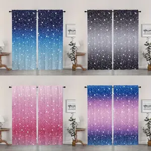 2 Piece Gradient Background Shimmering Stars Print Curtains, Semi-Transparent for Bedroom Kitchen Living Room Office Study, Home Decor, Window Curtain