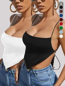 Women's Solid Color Basic Criss Cross Tie Back Crop Bandeau Spaghetti Strap Cami Top, Casual Fashion Sleeveless Top for Daily Wear, Ladies Clothes for Summer, Womenswear