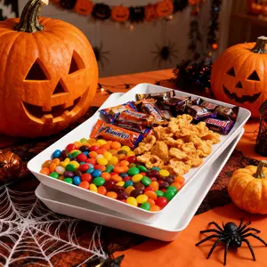 Lifewit Plastic Serving Tray for Party 3 Pcs White Serving Platter Large Food Tray for Snack Fruit Barbecue Cookies Sturdy Stackable Multi Use Design