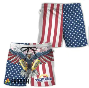 Twisttted Tea Eagle Fireworks Independence Day Hawaiian Shorts, Swim Truck for Summer