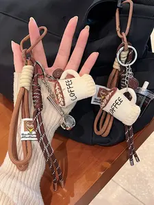 Simulated Mini Coffee Themed Pendant Set, Miniature Coffee Items - Fabric Coffee Cup And Coffee Accessories/Cloud Pot/Latte Art Pendant, Suitable For The Lifestyle Of Coffee Enthusiasts, Unique Keychain Bag Pendant, Valentine's Day Gift, Clip