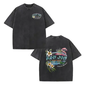 Cocoa Beach Surf Shop Vintage Washed T-Shirt Double Sided Print Tropical Surf Graphic Tee