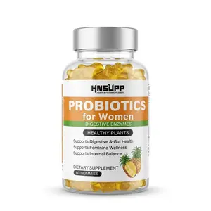 HNSUPP Feminine Probiotics Gummies for Women - Pineapple Flavor - Slippery Elm, Cranberry & Digestive Enzymes with Prebiotics - Supports pH Balance, Feminine Wellness & Gut Health - 60 Count Healthcare Dietary Edible Vitamin Fitness Supplement