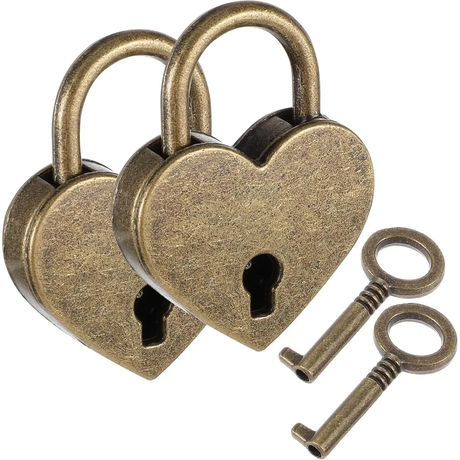 2 Pcs Vintage Bronze Mini Antique Heart-Shaped Padlocks with Keys - Decorative Padlocks for Jewelry Boxes, Diary Books, Storage Boxes - Ideal for Girlfriend, Family, Children Gifts on Valentine's Day (Vintage Charm), 0.9 X 0.4 X 0.1 Inches